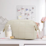 Chic Quilted Puffer Makeup Bag - Large Capacity Travel Cosmetic Organizer - Purple