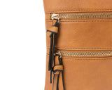 Brown PU Leather Compact Women's Crossbody Bag - Adjustable Strap, Double Zipper Closure