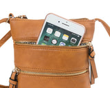 Brown PU Leather Compact Women's Crossbody Bag - Adjustable Strap, Double Zipper Closure