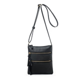 Black PU Leather Compact Women's Crossbody Bag - Adjustable Strap, Double Zipper Closure