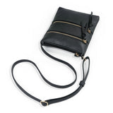 Black PU Leather Compact Women's Crossbody Bag - Adjustable Strap, Double Zipper Closure