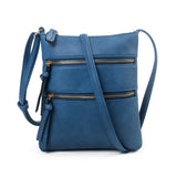 Dark Blue PU Leather Compact Women's Crossbody Bag - Adjustable Strap, Double Zipper Closure