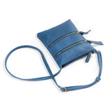 Dark Blue PU Leather Compact Women's Crossbody Bag - Adjustable Strap, Double Zipper Closure