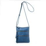 Dark Blue PU Leather Compact Women's Crossbody Bag - Adjustable Strap, Double Zipper Closure