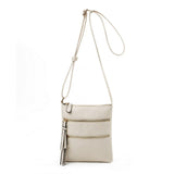 Beige PU Leather Compact Women's Crossbody Bag - Adjustable Strap, Double Zipper Closure