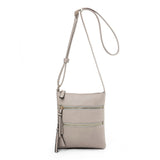 Grey PU Leather Compact Women's Crossbody Bag - Adjustable Strap, Double Zipper Closure