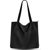Stylish Corduroy Canvas Tote Bag - Retro Shoulder Bag - Black