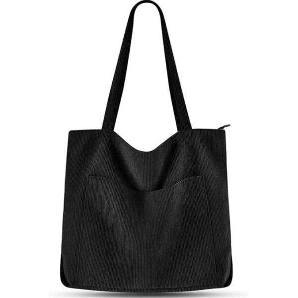 Stylish Corduroy Canvas Tote Bag - Retro Shoulder Bag - Black