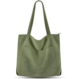Stylish Corduroy Canvas Tote Bag - Fashionable and Retro Shoulder Bag - Green