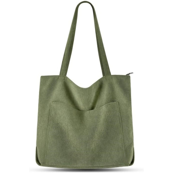 Stylish Corduroy Canvas Tote Bag - Fashionable and Retro Shoulder Bag - Green