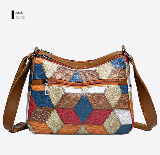 Colorful Vintage PU Leather Geometric Patchwork Crossbody Bag