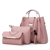 Pink 3-Piece Womens Handbag Set - PU Leather Tote, Crossbody Bag & Clutch Purse
