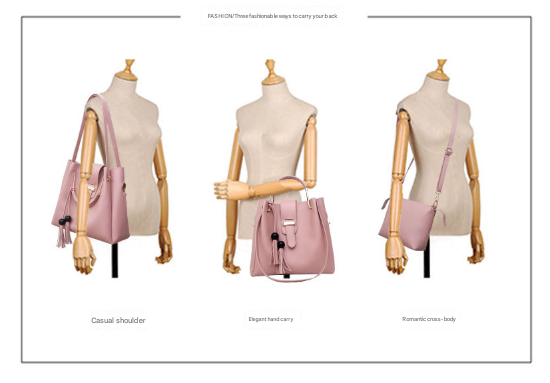 Pink 3-Piece Womens Handbag Set - PU Leather Tote, Crossbody Bag & Clutch Purse