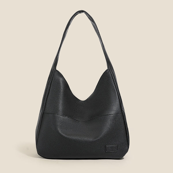 Retro PU Leather Tote Bag - Casual Single Shoulder Crossbody Bag - Black