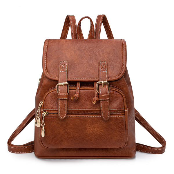 Stylish PU Leather Backpack - Compact Travel Companion - Brown