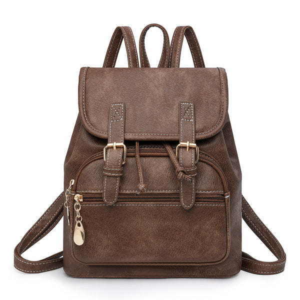 Stylish PU Leather Backpack for Women - Compact Travel Companion - Coffee