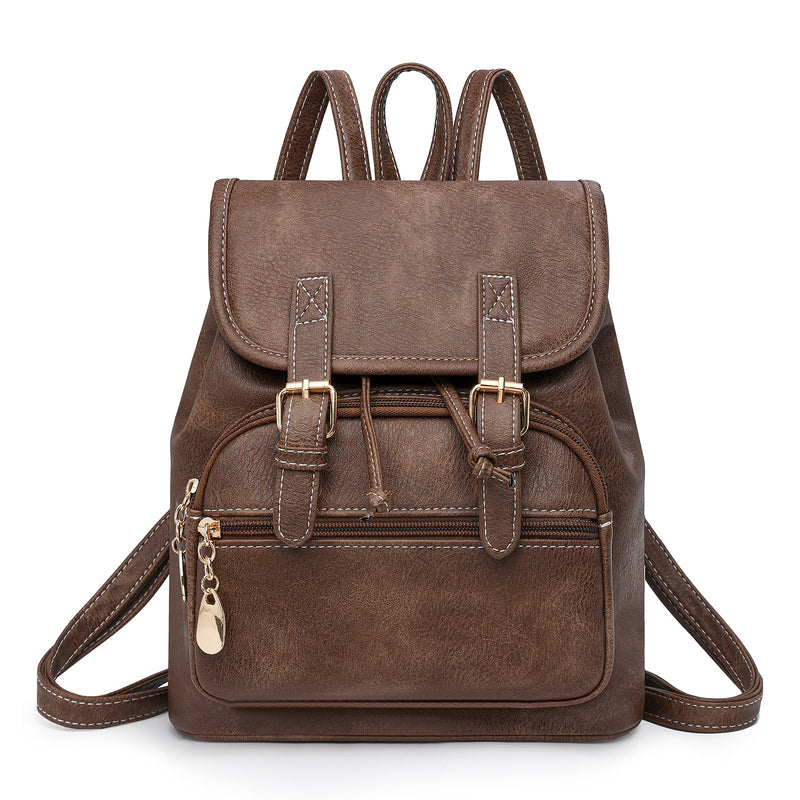 Stylish PU Leather Backpack for Women - Compact Travel Companion - Coffee