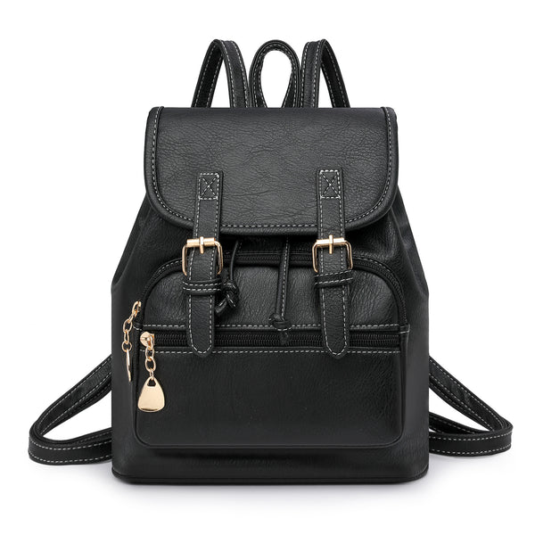Stylish PU Leather Backpack for Women - Compact Travel Companion - Black