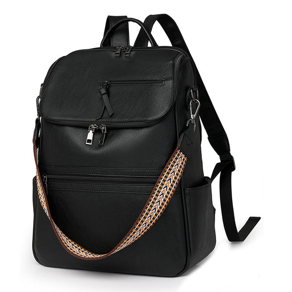 Stylish Anti-Theft Backpack - Vintage PU Leather Convertible Rucksack & Shoulder Bag - Black