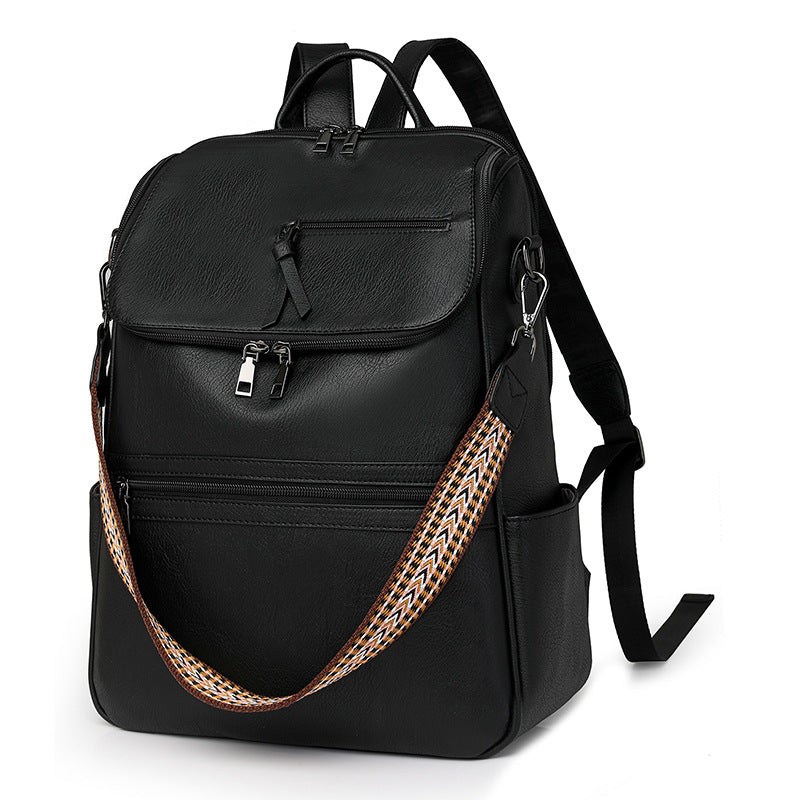 Stylish Anti-Theft Backpack - Vintage PU Leather Convertible Rucksack & Shoulder Bag - Black
