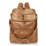 Stylish Anti-Theft Backpack - Vintage PU Leather Convertible Rucksack & Shoulder Bag - Yellow