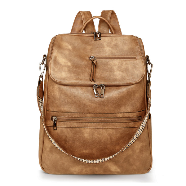 Stylish Anti-Theft Backpack - Vintage PU Leather Convertible Rucksack & Shoulder Bag - Yellow
