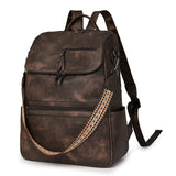Stylish Anti-Theft Backpack - Vintage PU Leather Convertible Rucksack & Shoulder Bag - Coffee