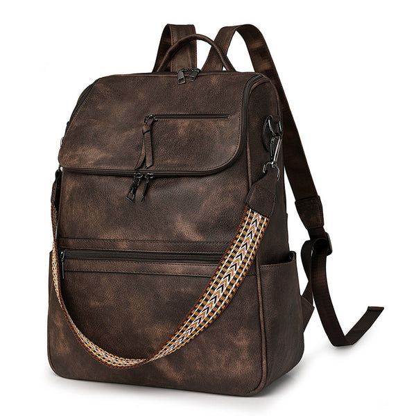 Stylish Anti-Theft Backpack - Vintage PU Leather Convertible Rucksack & Shoulder Bag - Coffee