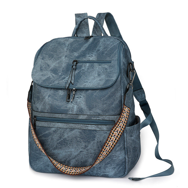 Stylish Anti-Theft Backpack - Vintage PU Leather Convertible Rucksack & Shoulder Bag - Blue
