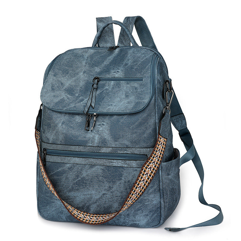 Stylish Anti-Theft Backpack - Vintage PU Leather Convertible Rucksack & Shoulder Bag - Blue