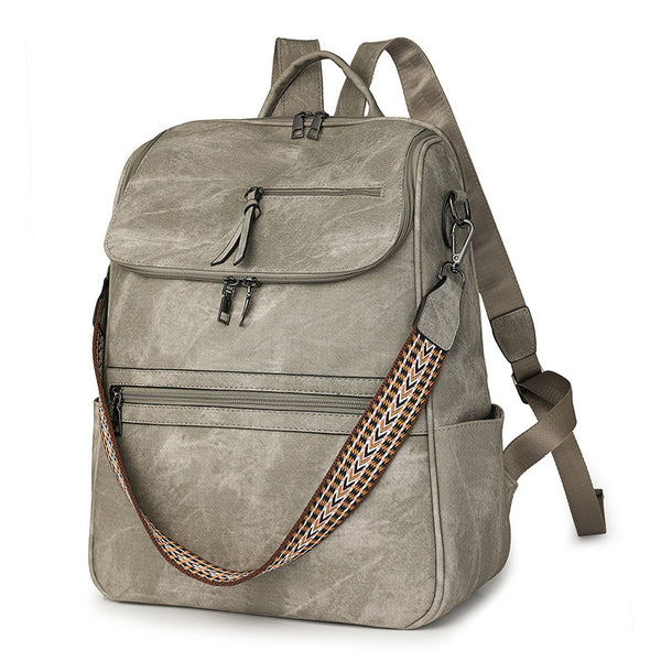 Stylish Anti-Theft Backpack - Vintage PU Leather Convertible Rucksack & Shoulder Bag - Grey