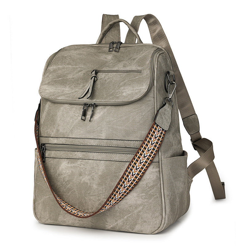 Stylish Anti-Theft Backpack - Vintage PU Leather Convertible Rucksack & Shoulder Bag - Grey