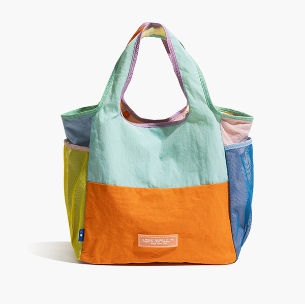 Vibrant Colorblock Foldable Tote Bag / Lightweight Reusable Shopping Shoulder Bag - Orange