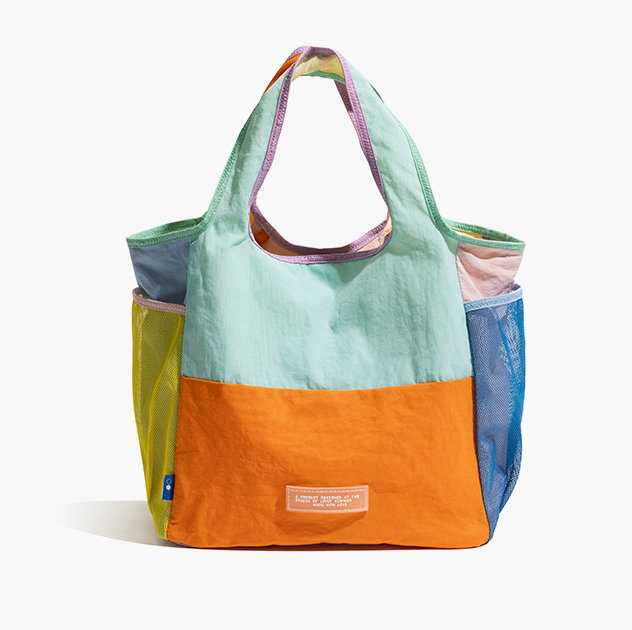 Vibrant Colorblock Foldable Tote Bag / Lightweight Reusable Shopping Shoulder Bag - Orange