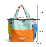 Vibrant Colorblock Foldable Tote Bag / Lightweight Reusable Shopping Shoulder Bag - Orange