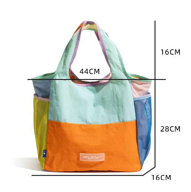 Vibrant Colorblock Foldable Tote Bag / Lightweight Reusable Shopping Shoulder Bag - Orange