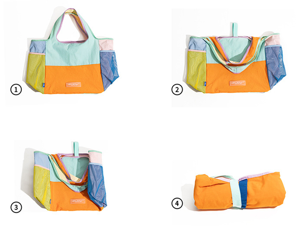 Vibrant Colorblock Foldable Tote Bag / Lightweight Reusable Shopping Shoulder Bag - Purple