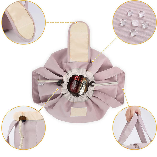 Large Capacity Portable Drawstring Makeup Bag - Cosmetic Brush Storage - Pink