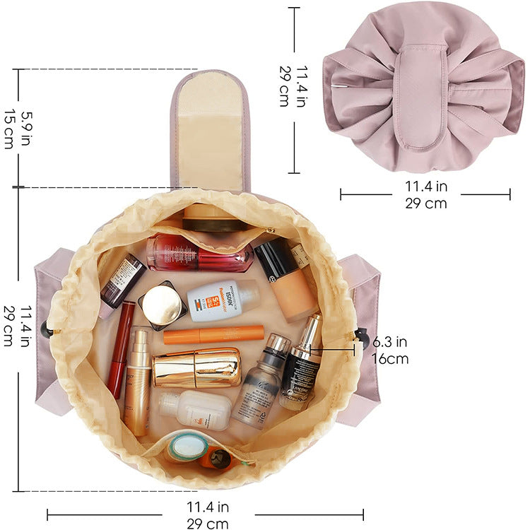 Large Capacity Portable Drawstring Makeup Bag - Cosmetic Brush Storage - Pink