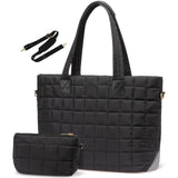 Large Capacity Tote Bag - Quilted Women's Shoulder Bag and Laptop Bag - Black