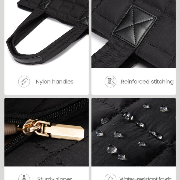 Large Capacity Tote Bag - Quilted Women's Shoulder Bag and Laptop Bag - Black