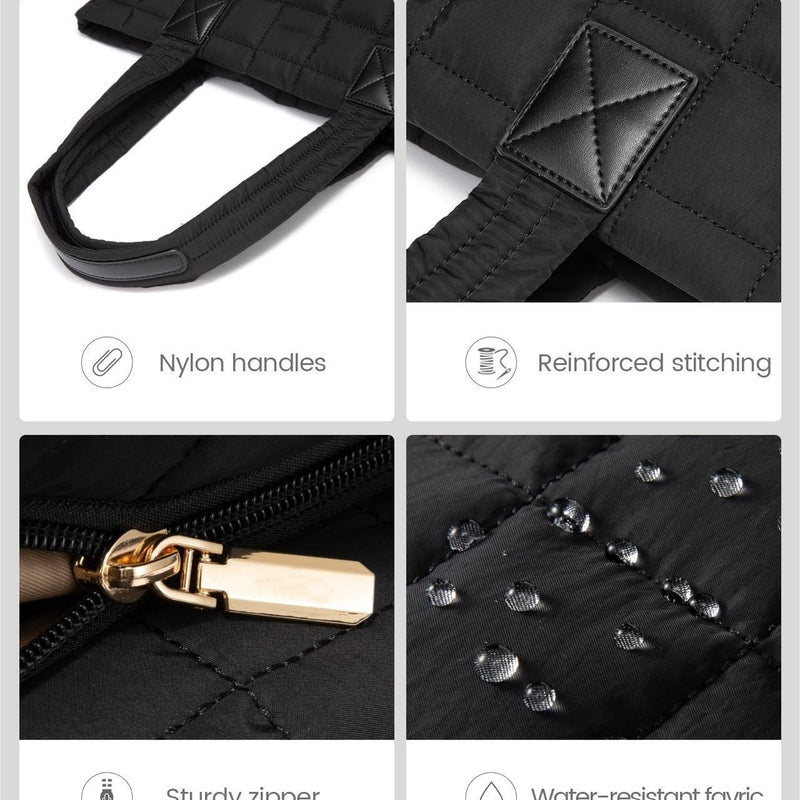 Large Capacity Tote Bag - Quilted Women's Shoulder Bag and Laptop Bag - Black