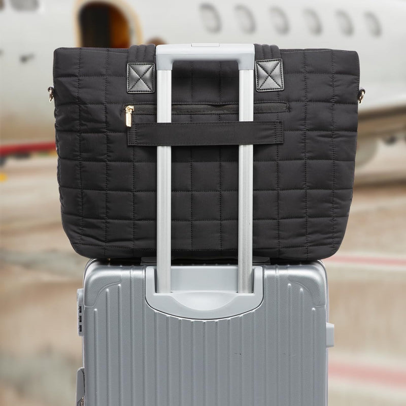 Large Capacity Tote Bag - Quilted Women's Shoulder Bag and Laptop Bag - Black