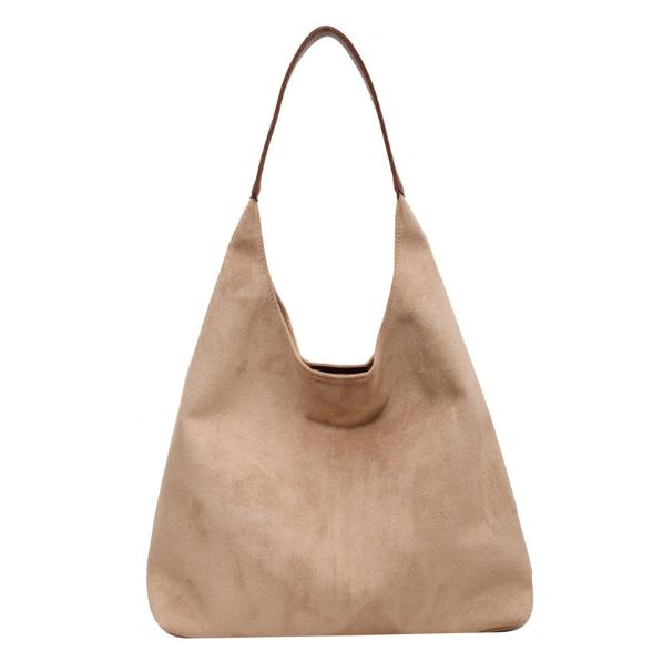 Chic Faux Suede Tote Bag with Matching Pouch | Large Capacity Slouchy Shoulder Bag - Beige