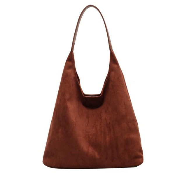Chic Faux Suede Tote Bag with Matching Pouch | Large Capacity Slouchy Shoulder Bag - Brown