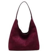 Chic Faux Suede Tote Bag with Matching Pouch | Large Capacity Slouchy Shoulder Bag - Wine Red