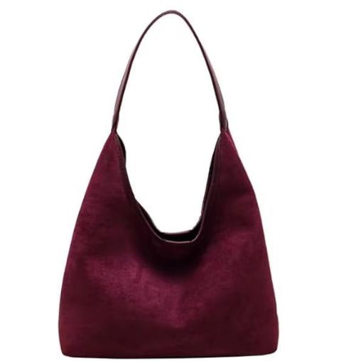 Chic Faux Suede Tote Bag with Matching Pouch | Large Capacity Slouchy Shoulder Bag - Wine Red