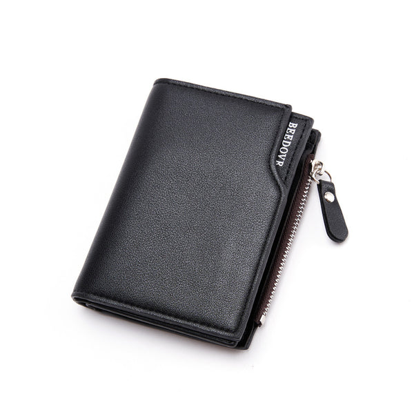 Brown Men's Slim Vertical Bifold Wallet - PU Leather Card Holder with Zipper Coin Pocket and ID Window