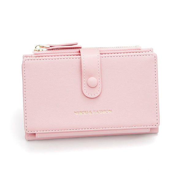 Compact Bifold Wallet for Women - High Capacity PU Leather Purse - Pink