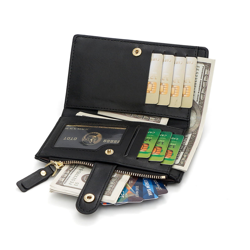 Compact Bifold Wallet for Women - High Capacity PU Leather Purse - Pink